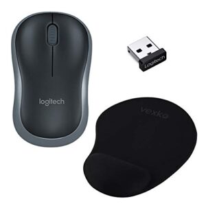 vexko bundle logitech wireless computer mouse m185 with nano usb unifying receiver (swift gray) ergonomic gel wrist rest mouse pad (black) bundle-kit