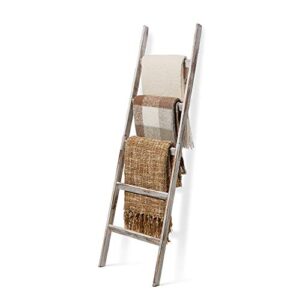 short birds rustic 5ft blanket ladder - farmhouse home decor - quilt/towels/throw wood - decorative shelf - easy assembly - leaning - padded - white wash