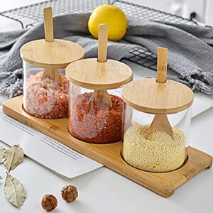 Lawei Set of 3 Condiment Jar with Lids and Spoons - Glass Sugar Bowls Sugar Salt Container Set for Sugar Serving Spice Salt