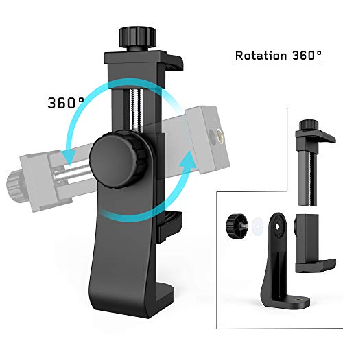 Universal Phone Tripod Mount Adapter with Ｗireless Camera Remote, Cell Phone Holder with Adjustable Clamp for Selfie Stick Monopod Compatible with iPhone, Samsung and so on, Wrist Strap Included