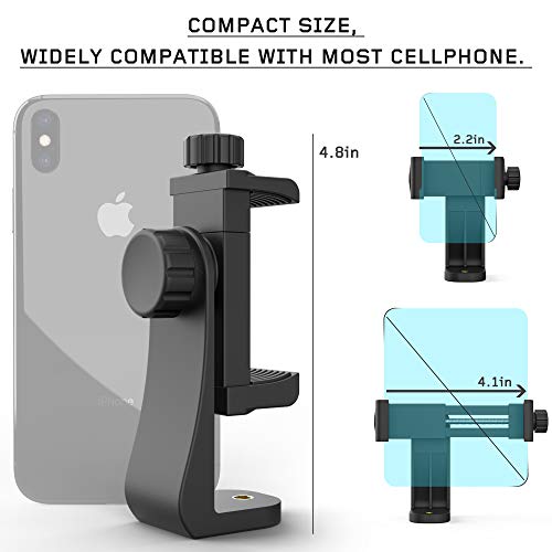 Universal Phone Tripod Mount Adapter with Ｗireless Camera Remote, Cell Phone Holder with Adjustable Clamp for Selfie Stick Monopod Compatible with iPhone, Samsung and so on, Wrist Strap Included