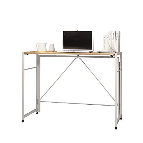 SOFSYS Modern Folding Computer Writing Desk for Small Space, Gaming, and Home Office Organization, Foldable Industrial Metal Frame with Sturdy Desktop for Students or Small Business, Oak/White