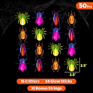 Glow Critters Fake Bugs Glow in the Dark Party Favors (50 Count) - Glow Sticks Party Favors - Glow in the Dark Party Supplies