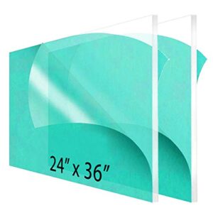 2-pack 24 x 36” clear acrylic sheet plexiglass – 1/4” thick; use for craft projects, signs, sneeze guard and more; cut with cricut, laser, saw or hand tools – no knives