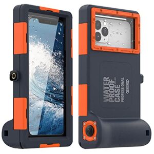 diving phone case for iphone samsung, professional underwater photography housings case with lanyard[50ft/15m], diving case for iphone 13 mini/12 mini/12/12 pro etc orange/black