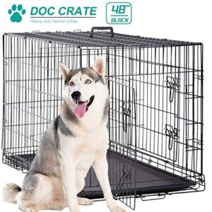 48 inch dog cage large xxl dog crates for large dogs folding dog kennels and metal wire crates pet animal segregation cage crate with double-door,tray,handle and divider for dog training indoor