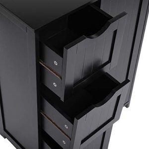 Iwell Bathroom Cabinet, Floor Storage Cabinet with 1 Door & 3 Drawers, Freestanding Entryway Bathroom Storage Cabinet for Bathroom, Living Room, Black