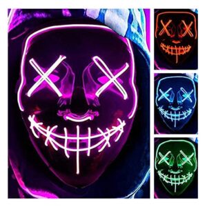 led halloween mask, halloween mask led scary mask for halloween costume masquerade parties, carnival, gifts purge mask (purple)