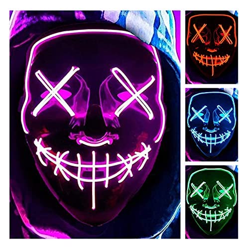 LED Halloween Mask, Halloween Mask LED Scary Mask for Halloween Costume Masquerade Parties, Carnival, Gifts Purge Mask (Purple)