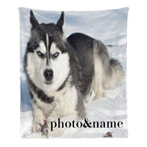 cuxweot custom blanket with photo name,personalized siberian husky super soft fleece throw blanket for couch sofa bed (50 x 60inches)
