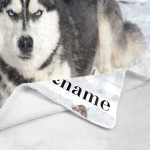 CUXWEOT Custom Blanket with Photo Name,Personalized Siberian Husky Super Soft Fleece Throw Blanket for Couch Sofa Bed (50 X 60inches)