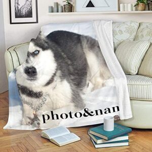 CUXWEOT Custom Blanket with Photo Name,Personalized Siberian Husky Super Soft Fleece Throw Blanket for Couch Sofa Bed (50 X 60inches)