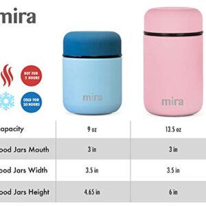 MIRA Lunch, Food Jar 2 Pack - Vacuum Insulated Stainless Steel Lunch Thermos - 13.5 oz - Set of 2 - Cactus Green, Denim Blue