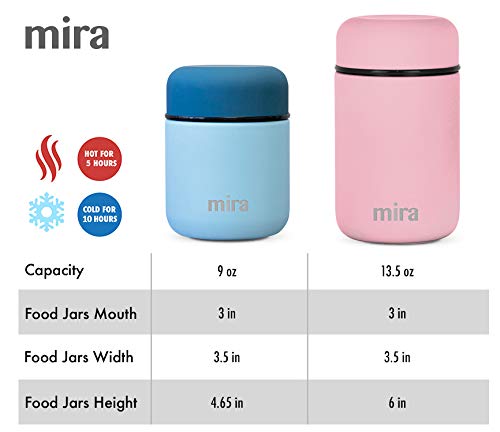 MIRA Lunch, Food Jar 2 Pack - Vacuum Insulated Stainless Steel Lunch Thermos - 13.5 oz - Set of 2 - Cactus Green, Denim Blue