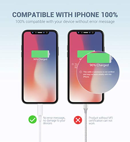 Novtech MFi Certified iPhone Charger Cable 3Pack 3FT USB to Lightning Cable 2.4A Fast Charging Cord Wire for iPhone 14 Plus 13 12 11 Pro Max XR Xs X 8 7 6 6s 5 5s SE iPad Air Pro Mini - White