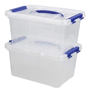 jekiyo clear plastic storage bin, 6 quart latching box tote with lid, set of 2