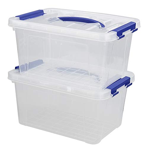 Jekiyo Clear Plastic Storage Bin, 6 Quart Latching Box Tote with Lid, Set of 2