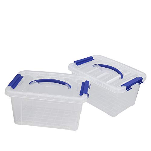 Jekiyo Clear Plastic Storage Bin, 6 Quart Latching Box Tote with Lid, Set of 2