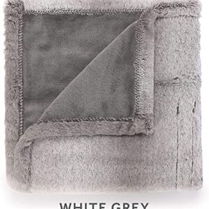 Sunbeam Royal Faux Fur White Grey Heated Personal Throw / Blanket, Cozy-Warm, Adjustable Heat Settings