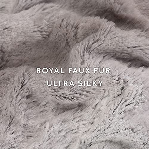Sunbeam Royal Faux Fur White Grey Heated Personal Throw / Blanket, Cozy-Warm, Adjustable Heat Settings