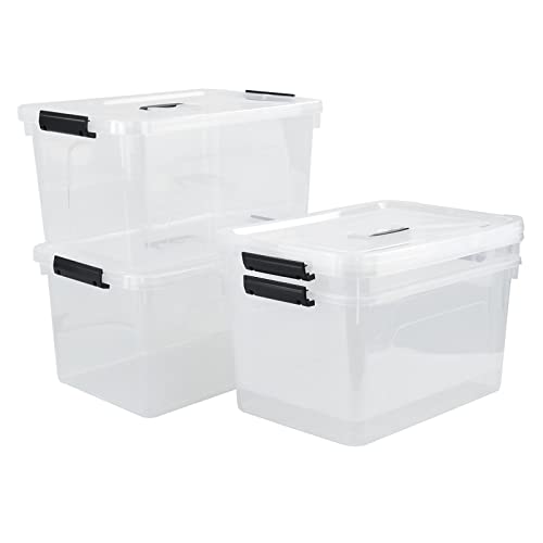 Zerdyne 17.5 L Clear Plastic Storage Box, 4-Pack Latch Storage Bin