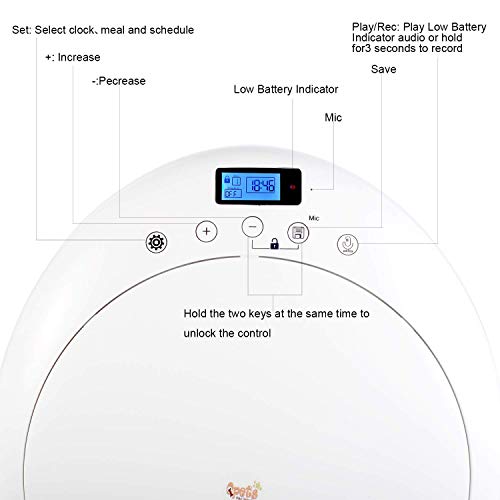 QPETS 6 Meals Automatic Cat Dog Feeder Auto Pet Feeder with Programmable Timer ,Auto Dry and Wet Food Dispenser for Kitten and Little Dog Voice Recording and Playing