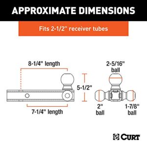 CURT 45651 Multi-Ball Trailer Hitch Ball Mount, 1-7/8, 2, 2-5/16-Inch Balls, Fits 2-1/2-Inch Receiver, 14,000 lbs