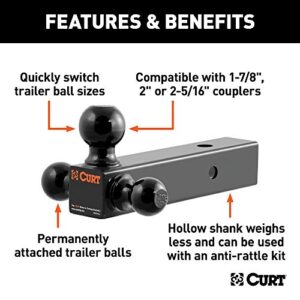 CURT 45651 Multi-Ball Trailer Hitch Ball Mount, 1-7/8, 2, 2-5/16-Inch Balls, Fits 2-1/2-Inch Receiver, 14,000 lbs