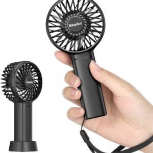 EasyAcc Mini Portable Fan Mini Handheld Fan, 3 Speed USB C Rechargeable Battery Operated Fan Pocket Fan, Personal Fan with Lanyard and Base Cooling Desk Fan for Kids Women for Travel Indoor Outdoor