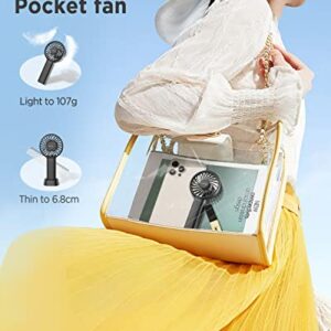 EasyAcc Mini Portable Fan Mini Handheld Fan, 3 Speed USB C Rechargeable Battery Operated Fan Pocket Fan, Personal Fan with Lanyard and Base Cooling Desk Fan for Kids Women for Travel Indoor Outdoor