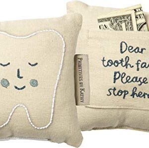 Blue Tooth Fairy Please Stop Here Decorative Cotton Throw Pillow with Pocket 5 Inch x 5 Inch