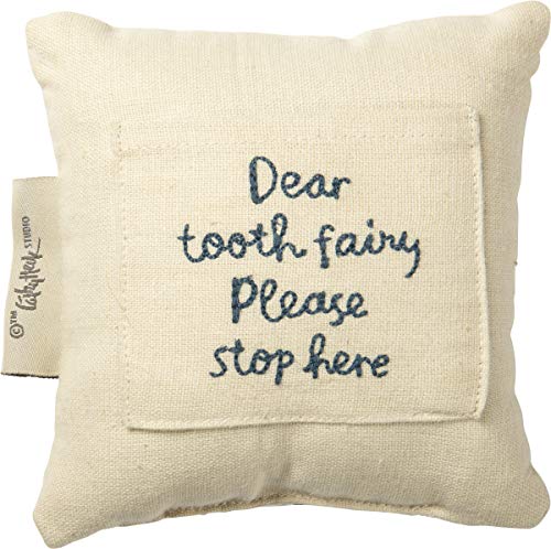 Blue Tooth Fairy Please Stop Here Decorative Cotton Throw Pillow with Pocket 5 Inch x 5 Inch
