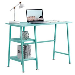 vecelo 43" home office desk, computer study workstation with 2 tier storage shelf on left or right for kids'room, small spaces, teal