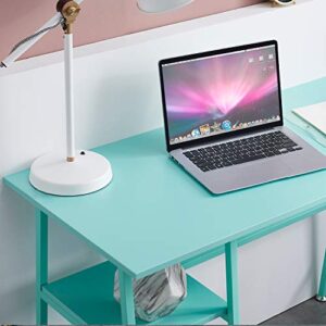 VECELO 43" Home Office Desk, Computer Study Workstation with 2 Tier Storage Shelf on Left or Right for Kids'Room, Small Spaces, Teal