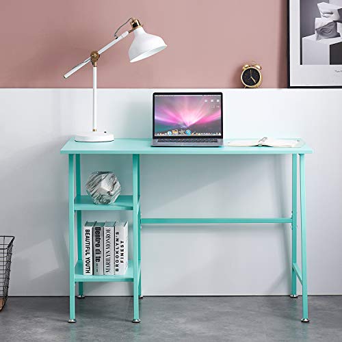 VECELO 43" Home Office Desk, Computer Study Workstation with 2 Tier Storage Shelf on Left or Right for Kids'Room, Small Spaces, Teal