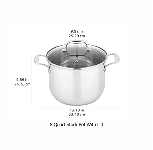 Amazon Basics Stainless Steel Stock Pot with Lid, 8-Quart, Silver