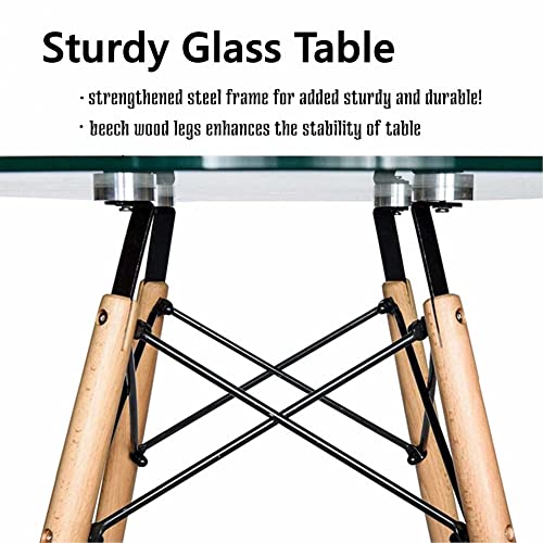 Round Table Glass Kitchen Dining Table Glass Dining Room Table Modern Style Round Leisure Coffee Table Office Coference Desk with Wood Legs for Kitchen Living Room (Round Table Glass)