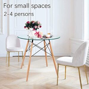 Round Table Glass Kitchen Dining Table Glass Dining Room Table Modern Style Round Leisure Coffee Table Office Coference Desk with Wood Legs for Kitchen Living Room (Round Table Glass)