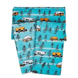 Camco Life is Better at the Campsite Tablecloth with Bench Covers | Provides a Clean Eating Surface for Outdoor Activities | Features an RV and Tree Sketch Design | (53380)