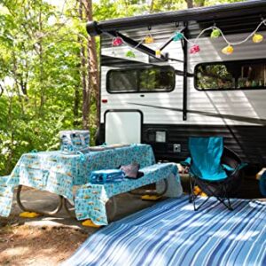 Camco Life is Better at the Campsite Tablecloth with Bench Covers | Provides a Clean Eating Surface for Outdoor Activities | Features an RV and Tree Sketch Design | (53380)