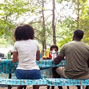 Camco Life is Better at the Campsite Tablecloth with Bench Covers | Provides a Clean Eating Surface for Outdoor Activities | Features an RV and Tree Sketch Design | (53380)