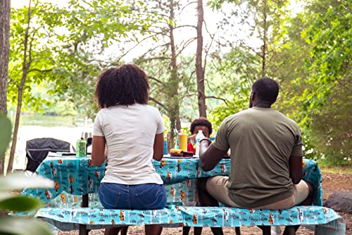 Camco Life is Better at the Campsite Tablecloth with Bench Covers | Provides a Clean Eating Surface for Outdoor Activities | Features an RV and Tree Sketch Design | (53380)