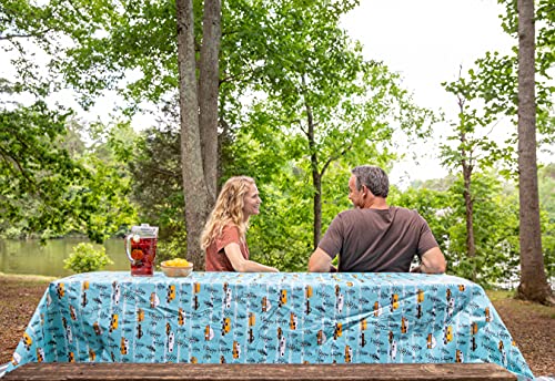 Camco Life is Better at the Campsite Tablecloth with Bench Covers | Provides a Clean Eating Surface for Outdoor Activities | Features an RV and Tree Sketch Design | (53380)