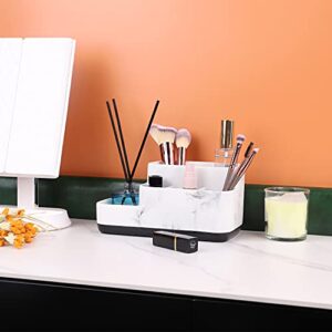 zccz Countertop Organizer - White Make Up Organizers And Storage, Multi-Functional Design Bathroom Organizer Countertop - Skincare Organizers - White Marble Look Accessory Storage