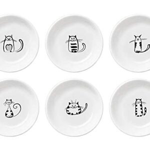 FUYU 6pcs Cute Cat Ceramic Sauce Dish Seasoning Dish Dessert Plate Snack Plate Side Dish, 4 inches