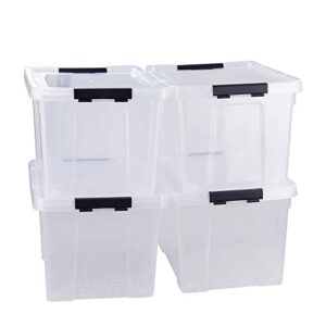 Tstorage 40 Quart Clear Plastic Storage Box with Lid and Wheels, Large Storage Bin, 4 Packs