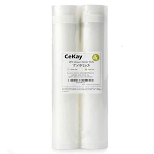 cekay vacuum sealer rolls food storage saver commercial grade bag, create your own size bag(2-pack) (11"x16')