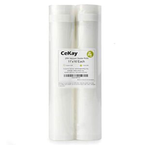 CeKay Vacuum Sealer Rolls Food Storage Saver Commercial Grade Bag, Create Your Own Size Bag(2-Pack) (11"x16')