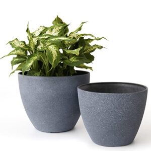 la jolie muse flower pots outdoor garden planters, indoor plant pots with drainage holes, weathered grey (8.6 + 7.5 inch)