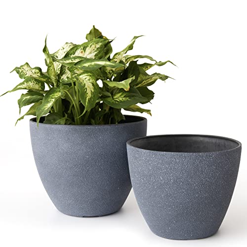 LA JOLIE MUSE Flower Pots Outdoor Garden Planters, Indoor Plant Pots with Drainage Holes, Weathered Grey (8.6 + 7.5 Inch)